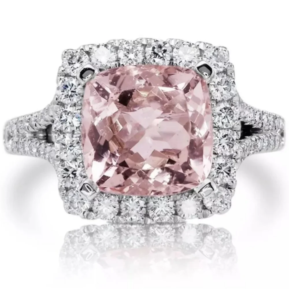 *NEW 5 ct Pink Topaz Diamond Halo Engagement Ring - Picture 1 of 5